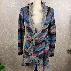 Moth by Anthropologie Size Small Multicolor Striped Sweater Ruffle Wool Blend